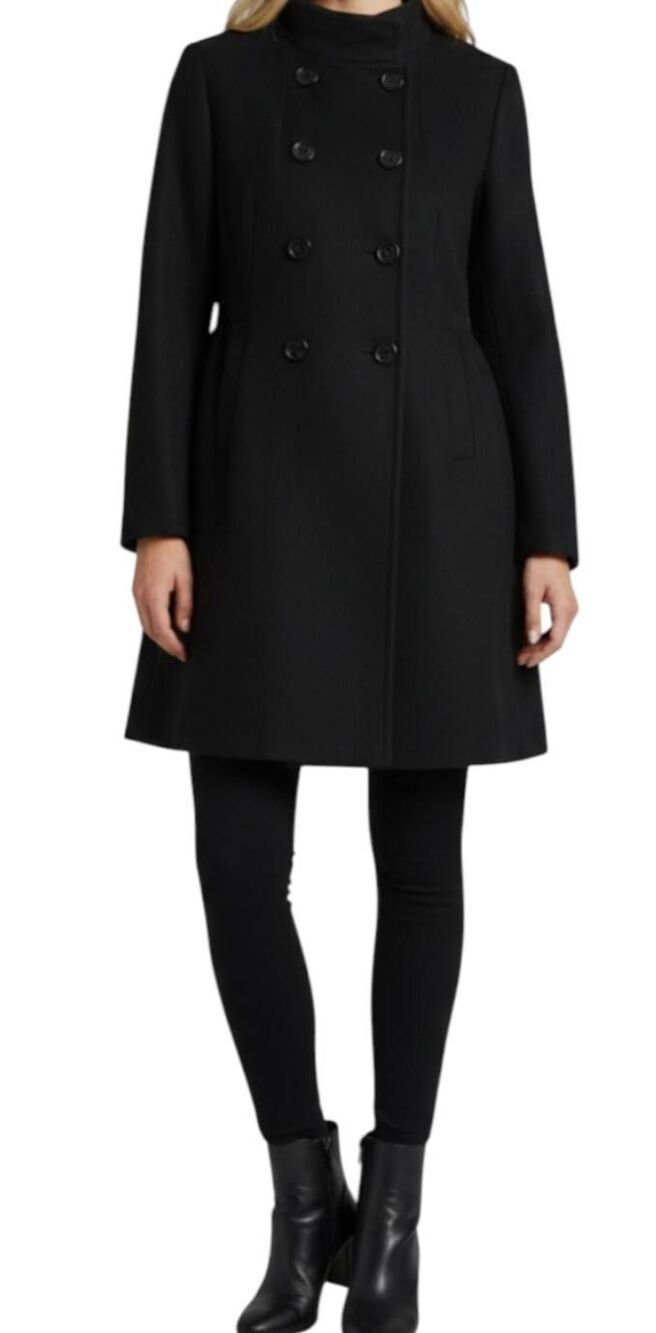 BANANA REPUBLIC Black Wool Stand Up Collar Peacoat Size XS